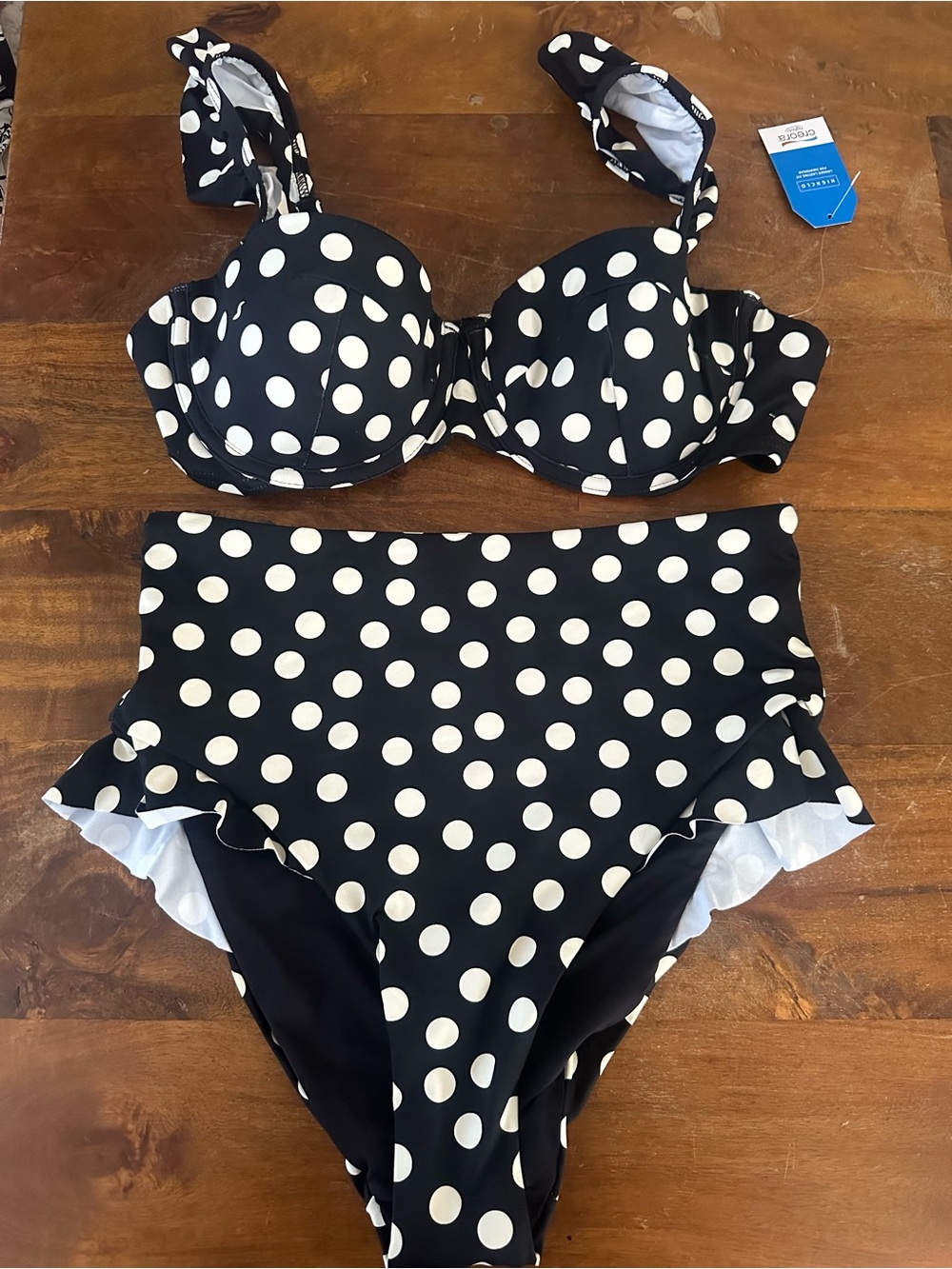 Lands’ End Polka Dot Two-Piece High-Waist Bikini - Black & Off White size‎ 6 NWT